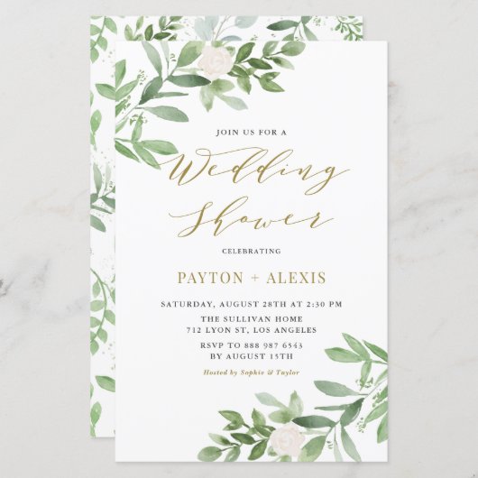 Papier Fleurs blanches Invitation Wedding shower de verdu (Devant / Derrière)