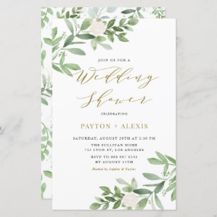 Papier Fleurs blanches Invitation Wedding shower de verdu