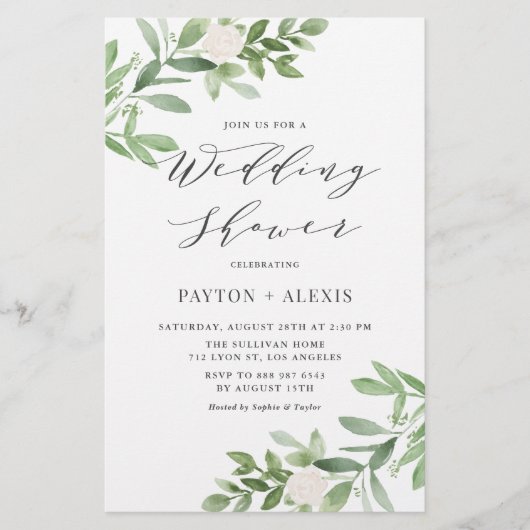 Papier Fleurs blanches Invitation Wedding shower de verdu (Devant)