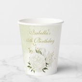 Papier fleurs blanches romantiques verdure gobelets en pa (Recto)