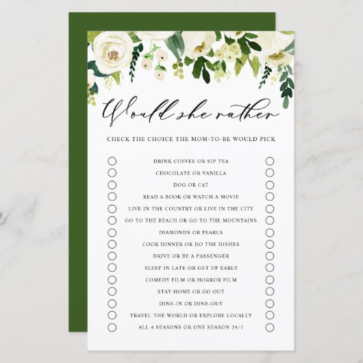 Papier Fleurs Blanches Voudrait-Elle Plutôt Baby shower J (Devant / Derrière)