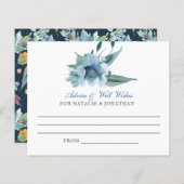 Papier fleurs bleu aquarelle accueil de mariage (Devant / Derrière)