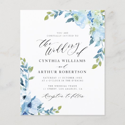 Papier fleurs bleu clair faire-part de mariage (Devant)