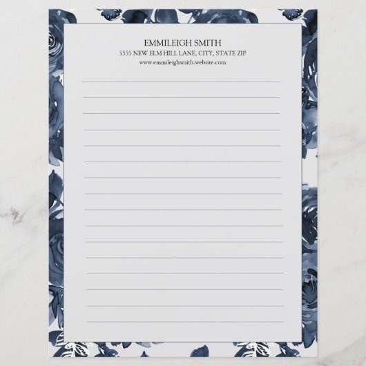 Papier Fleurs Bleu Marine Blanc Doublure 2 Faces (Devant)