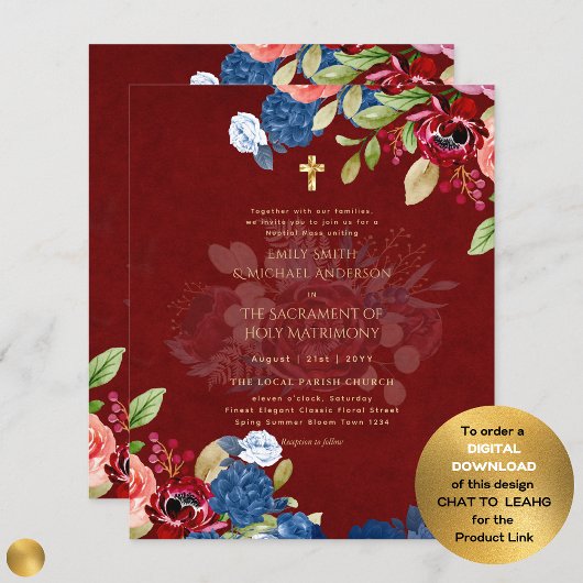 Papier Fleurs Bleues Bourgogne Catholique NuptialeMasse M