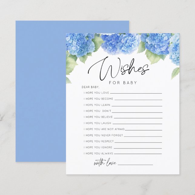 Papier Fleurs bleues C'est un garçon souhaite Baby shower (Devant / Derrière)