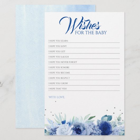 Papier Fleurs Bleues Élégant jeu de Baby shower (Devant / Derrière)