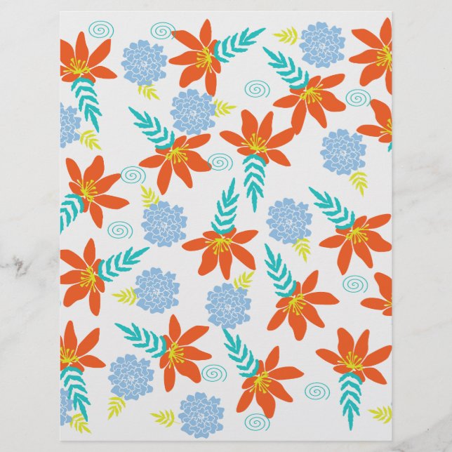 Papier Fleurs bleues et orange : (Devant)