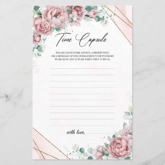 Papier Fleurs bleues rose eucalyptus or Temps Capsule (Devant)