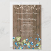 Papier Fleurs bleues rustiques Lumières Quinceanera Progr (Devant)