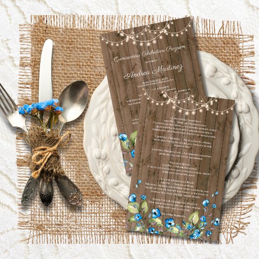 Papier Fleurs bleues rustiques Lumières Quinceanera Progr