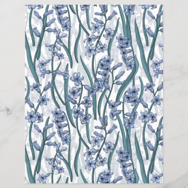 Papier Fleurs Blue Hyacinth sur blanc (Devant)