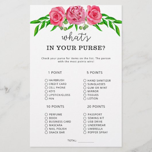 Papier Fleurs ce qui est dans votre jeu de bourse (Devant)