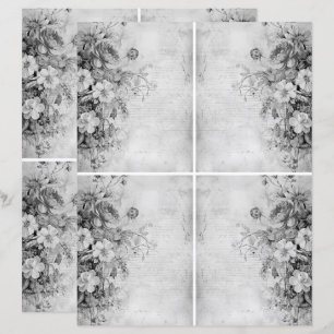Papier Fleurs Collage Vintage 1b 1 sur 4 Noir et blanc