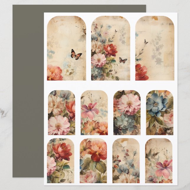 Papier Fleurs Collage Vintage 2 (Devant / Derrière)