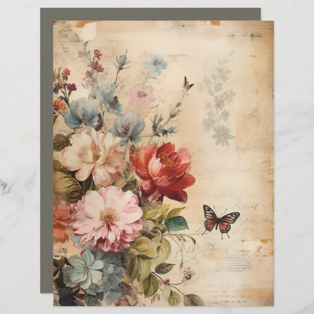 Papier Fleurs Collage Vintage 2b (Devant / Derrière)