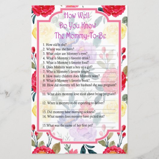 Papier Fleurs Comme vous connaissez bien le jeu de baby s (Devant)