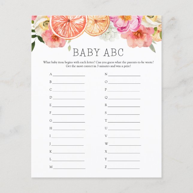 Papier Fleurs d'agrumes roses Baby ABC Baby shower Jeu (Devant)