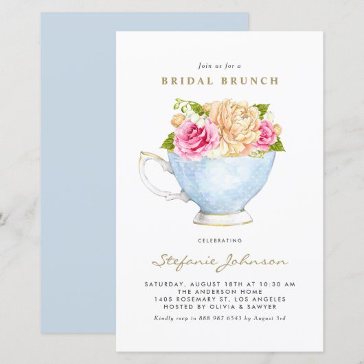 Papier Fleurs dans l'invitation de brunch nuptiale de la (Devant / Derrière)