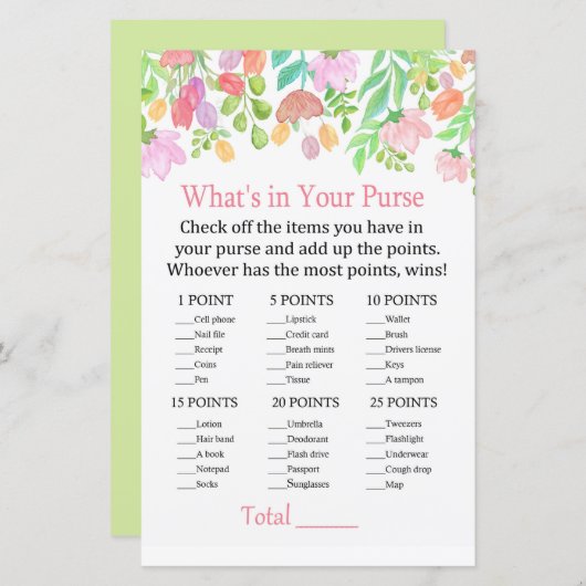 Papier Fleurs d'aquarelle Ce qui est dans votre jeu de sa (Devant / Derrière)