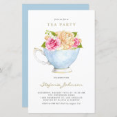 Papier Fleurs d'aquarelle dans Teacup Tea Party Invitatio (Devant / Derrière)