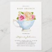 Papier Fleurs d'aquarelle en Teacup Baby Brunch Invitatio (Devant)