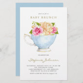 Papier Fleurs d'aquarelle en Teacup Baby Brunch Invitatio (Devant / Derrière)