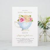 Papier Fleurs d'aquarelle en Teacup Baby Brunch Invitatio (Debout devant)