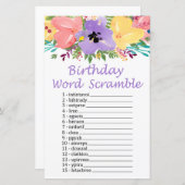 Papier Fleurs d'aquarelle JEU D'ANNIVERSAIRE WORD SCRAMBL (Devant / Derrière)