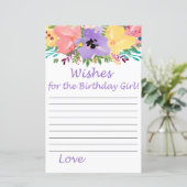 Papier Fleurs d'aquarelle Voeux pour la fille d'anniversa (Debout devant)