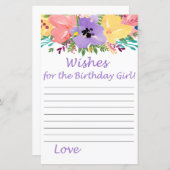 Papier Fleurs d'aquarelle Voeux pour la fille d'anniversa (Devant / Derrière)