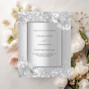 Papier Fleurs d'argent 25e anniversaire mariage invitatio