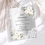 Papier Fleurs d'argent Invitation 60e anniversaire de mar<br><div class="desc">Pour un 60e anniversaire de mariage élégant et romantique. Un faux arrière - plan argenté décoré de fleurs blanches,  de roses et de dentelle blanche. Personnalisez et ajoutez vos noms et détails. 1 feuille = 1 invite imprimé bord à bord.</div>