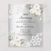Papier Fleurs d'argent Invitation 60e anniversaire de mar (Devant)