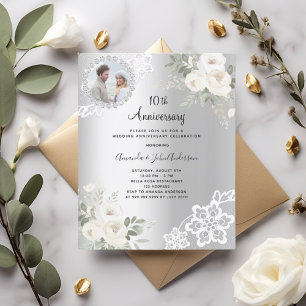 Papier Fleurs d'argent photo 10e faire-part de mariage