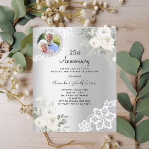 Papier Fleurs d'argent photo 25e faire-part de mariage