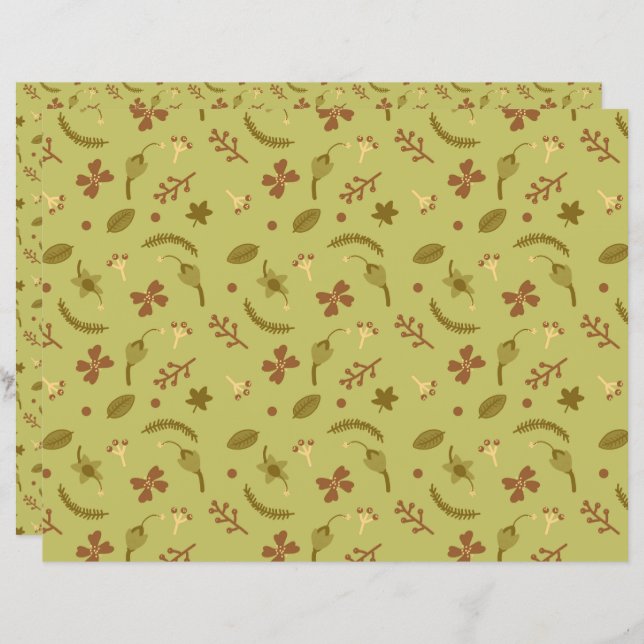 Papier Fleurs d'art populaire vert (Devant / Derrière)