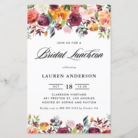 Papier Fleurs d'automne Garland Bridal Luncheon Invitatio (Devant)