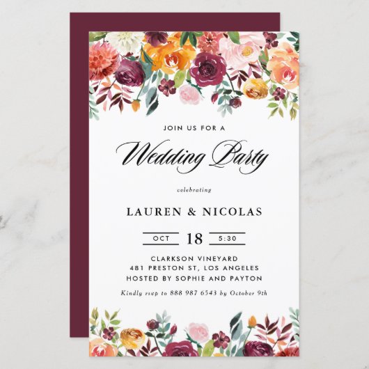 Papier Fleurs d'automne Garland Mariage Fête Invitation (Devant / Derrière)