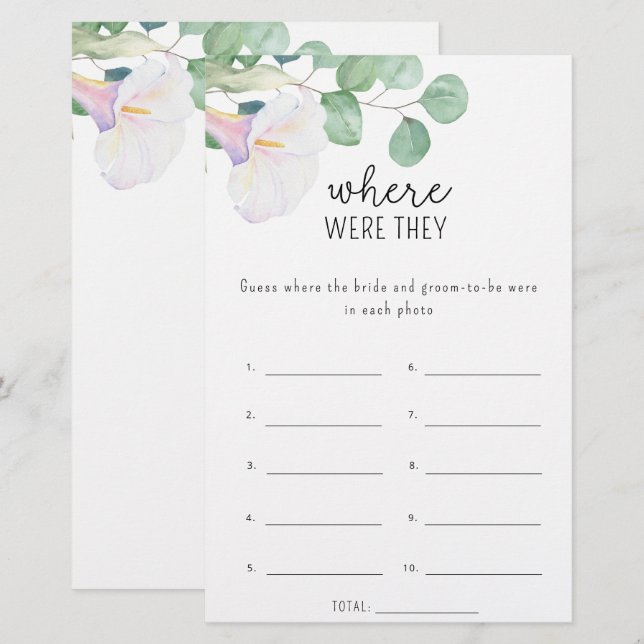 Papier Fleurs de Calla - Où étaient-ils le jeu de douche  (Devant / Derrière)
