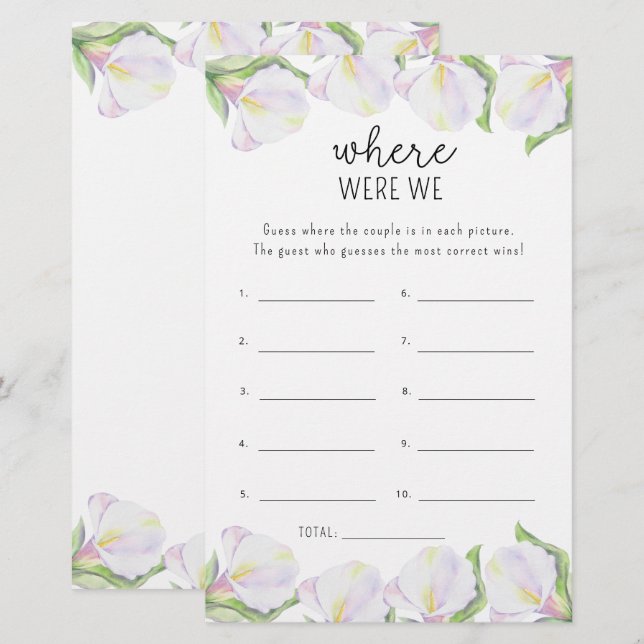 Papier Fleurs de Calla - Où étions nous jeu de douche nup (Devant / Derrière)