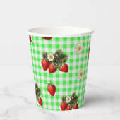Papier Fleurs de fraisier gingham vert jolis gobelets en (Verso)