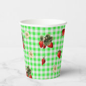 Papier Fleurs de fraisier gingham vert jolis gobelets en (Droite)