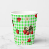 Papier Fleurs de fraisier gingham vert jolis gobelets en (Recto)