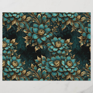 Papier Fleurs de Grunge foncé turquoise et or