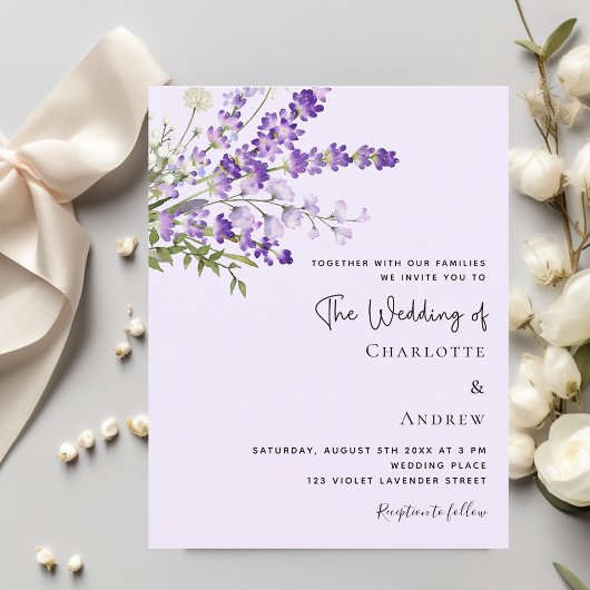 Papier Fleurs de lavande violet faire-part de mariage
