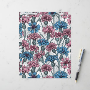 Papier Fleurs de maïs roses et bleues, fleurs sauvages su