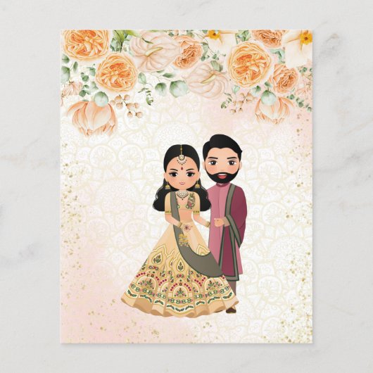 Papier Fleurs de pêche couple indien enregistrer la date (Dos)