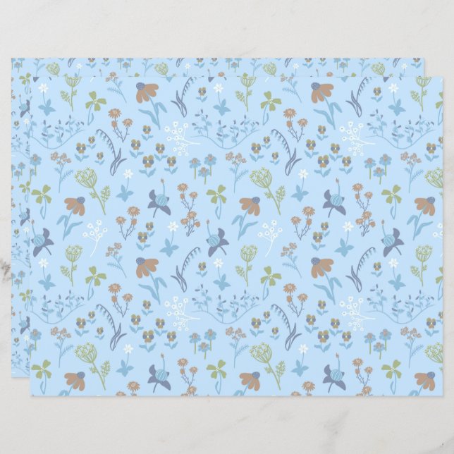 Papier Fleurs de prairie bleu (Devant / Derrière)