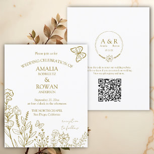 Papier Fleurs de prairie Mariage d'or blanc Invitation bu